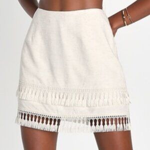 Lulus Sekera Light Beige Tassel Mini Skirt - Size S